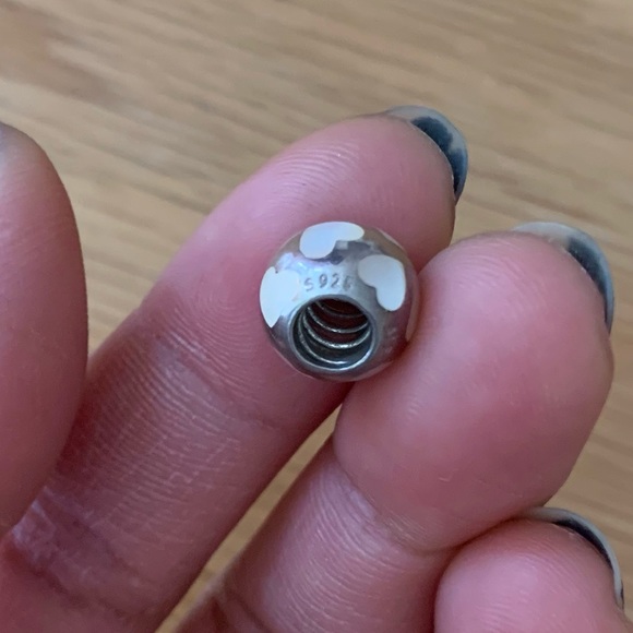 Retired Pandora Love You Pearl Enamel Inlay Heart Round Bead Charm EUC - Picture 7 of 8